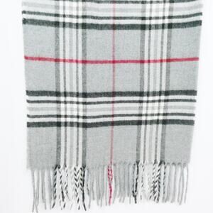 V.Fraas Cashmink‎ Scarf Gray Plaid Check Soft Brushed Long Rectangle Fringe